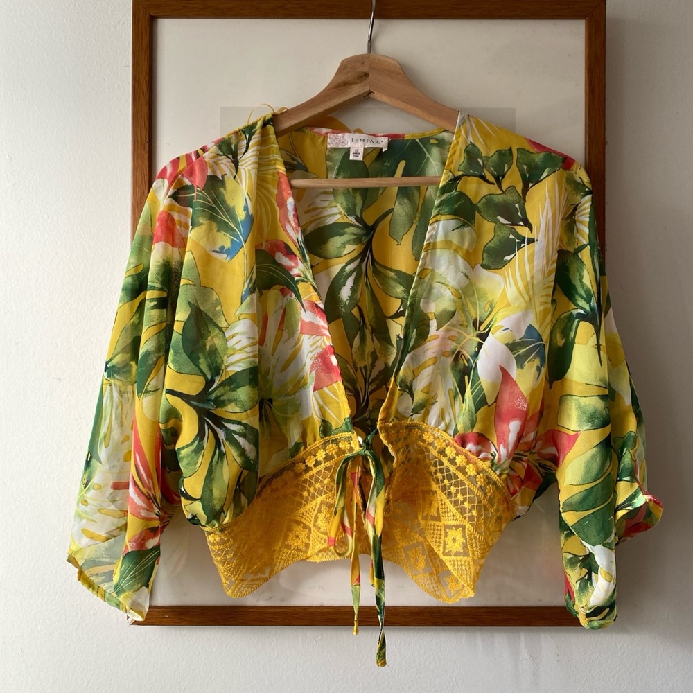 Urban Outfitters Yellow Floral Tie-Front Blouse